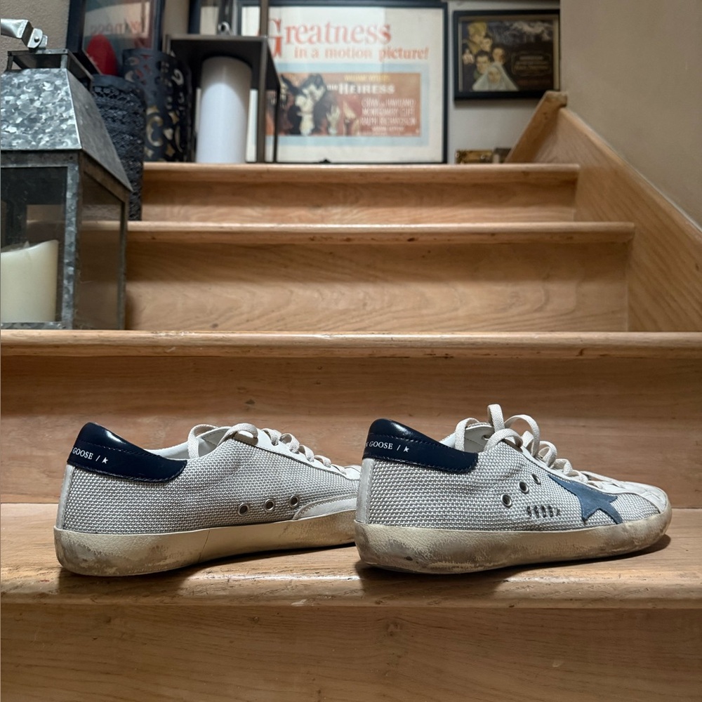 Golden Goose Super-Star Low Sneaker - Off-white/Steel Blue/Navy Men’s 10US/43EU - Picture 9 of 12
